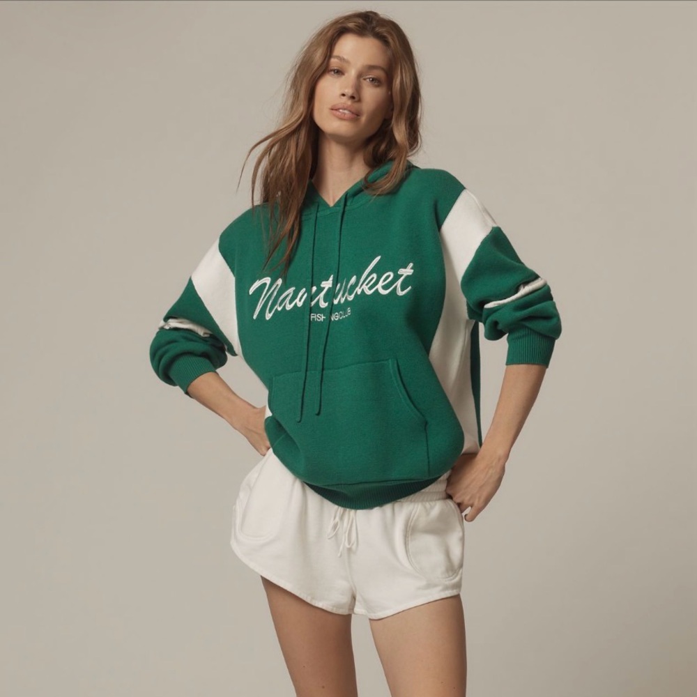Anthropologie Green and White Nantucket Hoodie
